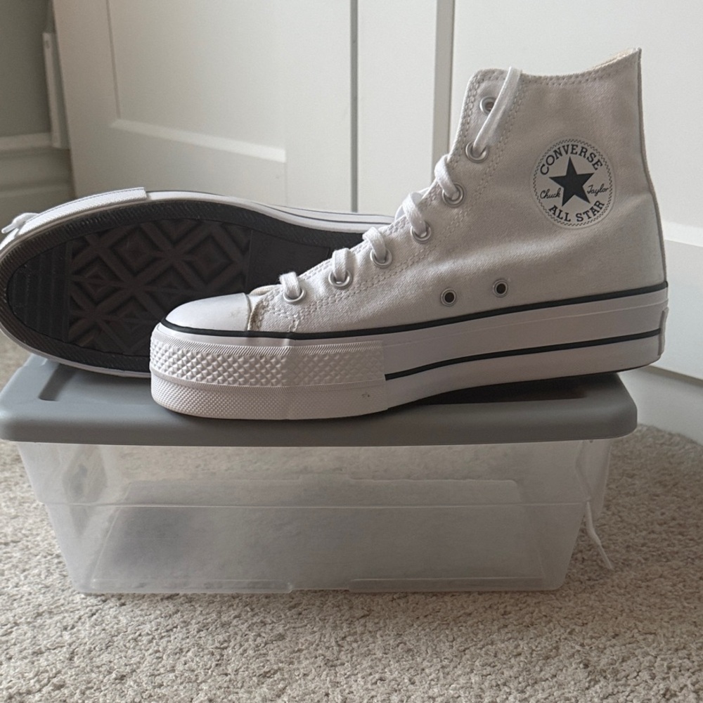 Converse High Top Platform Sneakers - White with Black Trim